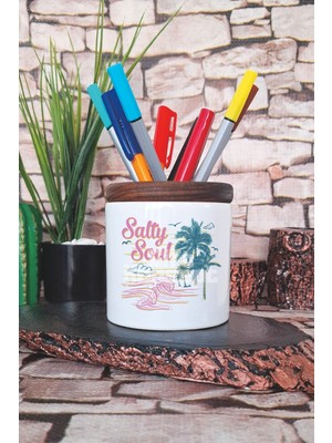 Salty Soul Baskılı Seramik Kalemlik Masaüstü Düzenleyici