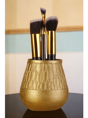 Altın Renkli Makyaj Düzenleyici ve Fırça Saklama Seti, Şık ve Pratik Tasarım