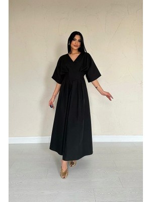 Fy Butik Siyah Pileli Uzun Elbise