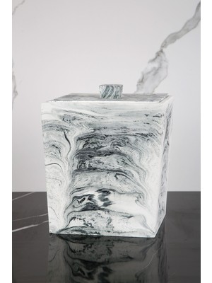 2 Parça Mermer Desenli Beton Kare Çöp Kovası Banyo Mutfak Tuvalet Wc 18 cm 4 Litre