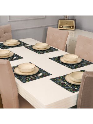 Çiçek Desenli Siyah 6 Parça Ranforce Kumaş Amerikan Servis - Supla 35X45