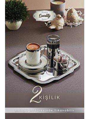 2 Kişilik Tepsili Gold Porselen Fincan Seti Damat Kahvesi-Söz Nişan Türk Kahvesi Kahve Fincanı