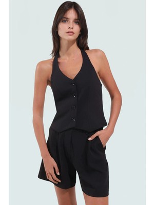 Ersefa Halter Yaka Yelek Şort Takım Yazın Şıklığı Için Rahat Finike Dokuma Mükemmel Uyum Uzun Ömürlü