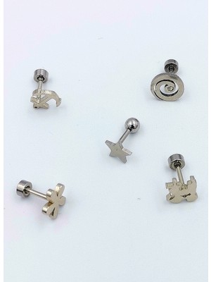 Renkli Taşlı Çelik 5 Adet Kaş Tragus Piercing