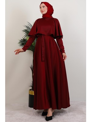 Giza Store Mona Pelerinli Elbise Bordo