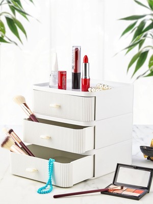 3 Katlı Çekmece Saklama Kutusu, Takı ve Aksesuar Organizer, Beyaz, Turkuaz