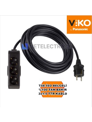 Multi-Let | Üçlü 30 Metre Topraklı Çocuk Korumalı Grup Priz - 3'lü, 30 M, Siyah 3x1.5 Ttr (Tam Bakır) Kablolu