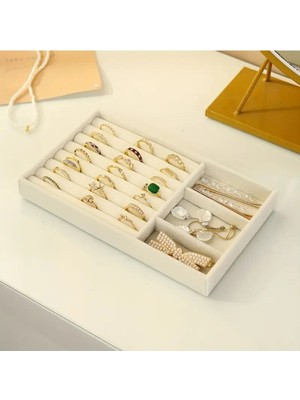 Teknotrust Bej Çekmece İçi Takı ve Makyaj Düzenleyici Tepsi, Yüzüklü Bölmeli Organizatör