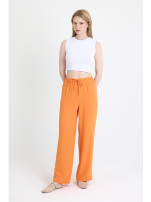 Orange Beli Lastikli Bol Paça Dokuma Pantolon 4284-1