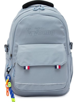 Young 51585 Grey Gri Unisex Çok Cepli Anahtarlık Aksesuarlı Suya Dayanıklı Sırt Çantası
