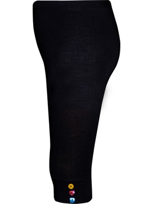 Siyah Kız Çocuk Düğme Aksesuarlı Kapri