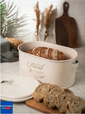 Lüx Metal Büyük Boy Kapaklı Desenli Ekmeklik Krem