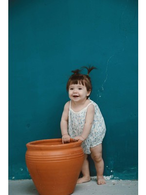 Mavi Çiçek Baskılı Bebek Ip Askılı Tulum