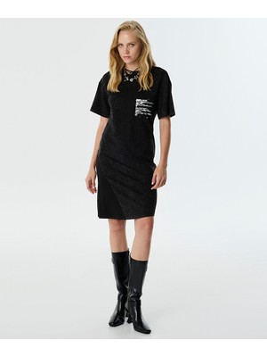 Slogan Baskılı Colorblock Penye Elbise TW6250002114036