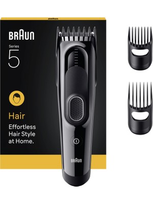 Braun Saç Kesme Makinesi Series 5, +3 Aksesuar, Ömür Boyu Keskin Bıçak, 17 Uzunluk, HC5530