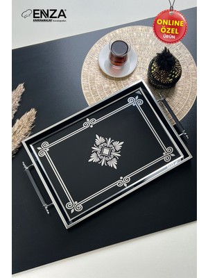 Çınar Black Çay Kahve Kahvaltılık ve Sunum Tepsisi 48X29 cm