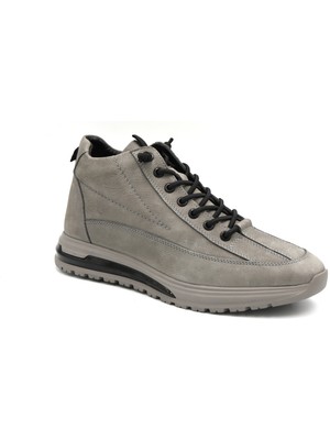 Beyaz (Lisans) Hakiki Deri Termo Kaymaz Taban Erkek Günlük Bot Gri