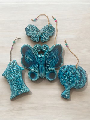 Dekoratif 4 Adet Kelebek, Ev ve Ağaçtasarımlı Kapı - Duvar - Bahçe Süsü