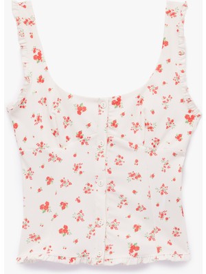 Koton Kare Yaka Kolsuz Düğmeli Çiçekli Bluz