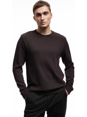 Koton Pamuklu Uzun Kollu Dokulu Basic Bisiklet Yaka Sweatshirt