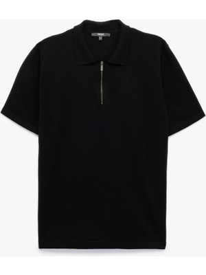 Koton Viskon Regular Fit Polo Yaka Yarım Fermuarlı Kısa Kollu Triko Tişört