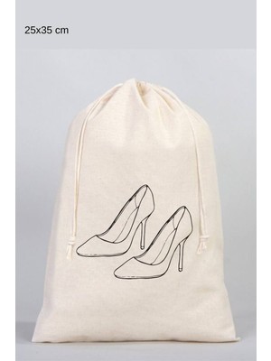 Teknotrust Ekru Baskılı Ham Bez Topuklu Ayakkabı ve Çanta Organizeri, 25x35 cm