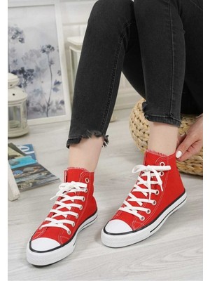 Unisex Uzun Kırmızı Keten Sneaker