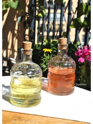 2'li Cam Şişe Damacana Mantar Kapaklı 500 ml  Yağdanlık Sirkelik Şeffaf