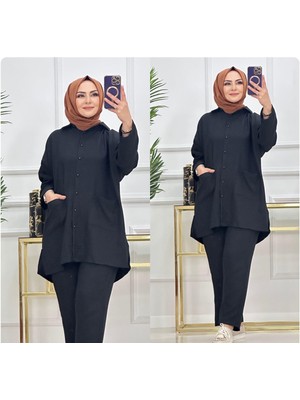 Keten Görünümlü Cepli Gömlek Takım