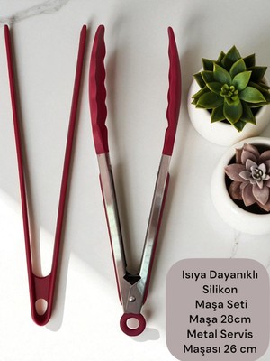 Silikon Uçlu Metal Kızartma Maşası ve Silikon Maşa Takımı -2'li Maşa Seti