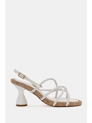 Be Style Butterfly Kadın Beyaz Kordonlu Topuklu Sandalet