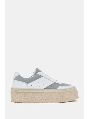 Be Style Alves Kadın Beyaz-Gri Gerçek Deri Sneaker