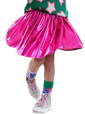 Kız Çocuk Koyu Pembe Metalik Parlak Etek