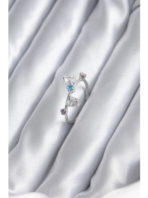 Gümüş Renk Renkli Zirkon Taşlı Kadın Yüzük