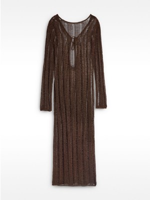 Delikli Örme Uzun Elbise