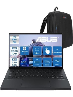 Asus Zenbook Duo Intel Core Ultra 7 255H 32GB Ddr5 2tb SSD Intel Arc Graphics WIN11PRO 14" 3k OLED 120Hz 500NITS Dokunmatik Taşınabilir Bilgisayar UX8406CAP03 + Zettaçanta