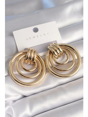 Pirinç Gold Renk Halka Model Kadın Küpe
