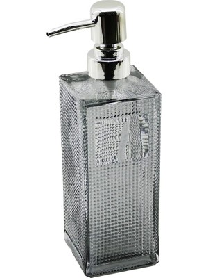 Shopwave Cam Kare - Şeffaf Şişe--Buzlu Nokta Desen Sıvı Sabunluk 450ML Gümüş Plastik Pompa (5047)