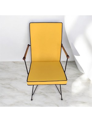 Sarı Renkli Lacivert Biyeli Sırtlı Sandalye Minderi 5 cm