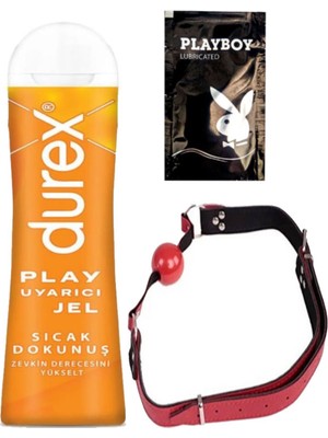 Durex Play 100 ml Sıcak Dokunuş Uyarıcılı Jel + Kırmızı Deri Ağız Topu + Ply Jel