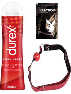 Durex Çilek 50 ml Jel + Kırmızı Deri Ağız Topu + Ply Jel