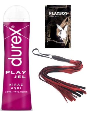 Durex Kiraz 50 ml Jel + Kırmızı Püsküllü Deri Kırbaç + Ply Jel