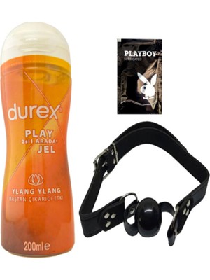 Durex Play 2in1 Ylang Ylang Baştan Çıkartmaya & Kayganlaştırmaya Jel 200 ml + Siyah Deri Ağız Topu + Ply Jel