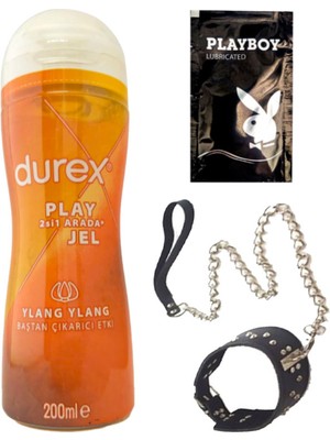 Durex Play 2in1 Ylang Ylang Baştan Çıkartmaya & Kayganlaştırmaya Jel 200 ml + Siyah Deri Tasma + Ply Jel