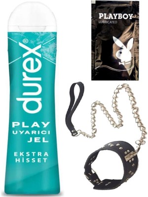 Durex Play 50 ml Ekstra Hisset Uyarıcılı Jel + Siyah Deri Tasma + Ply Jel