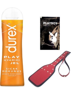 Durex Play 100 ml Sıcak Dokunuş Uyarıcılı Jel + Kırmızı Deri Şaplak + Ply Jel