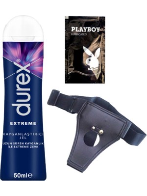 Durex 50 ml Extreme Analjel 50 ml + Siyah Deri Strap-On Kemeri + Ply Jel