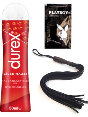 Durex Çilek 50 ml Jel + Siyah Püsküllü Deri Kırbaç + Ply Jel