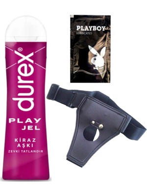 Durex Kiraz 50 ml Jel + Siyah Deri Strap-On Kemeri + Ply Jel