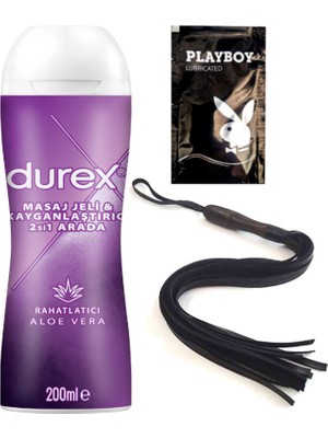 Durex Aloe Vera 2in1 Masaj & Kayganlaştırıcılı Jel + Siyah Püsküllü Deri Kırbaç + Ply Jel